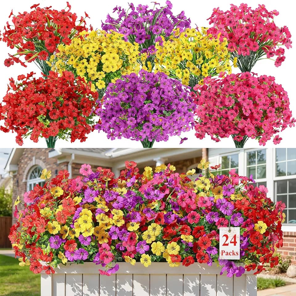 Alupssuc 24 Bundles Artificial Daisy Flowers UV Resistant for Outdoor Decor
