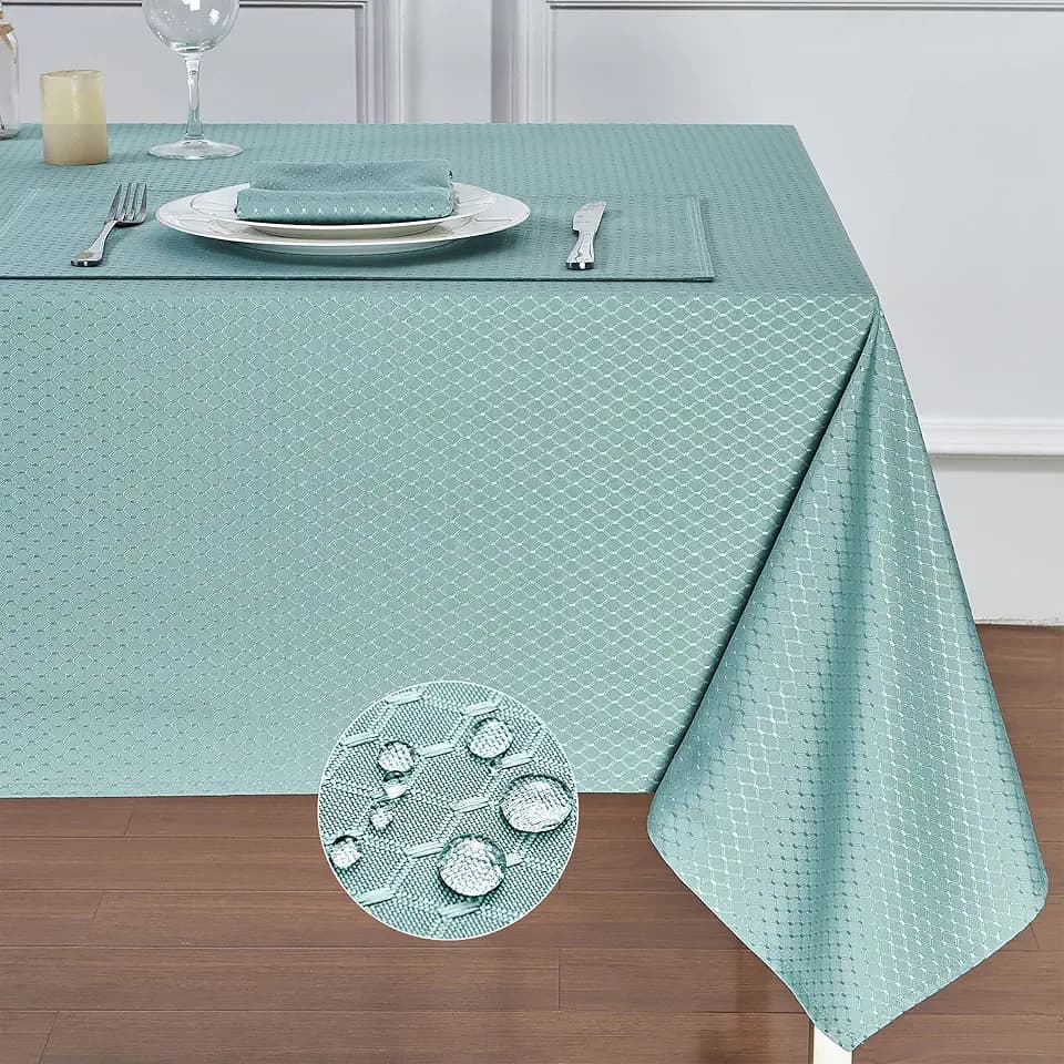 Turquoise Jacquard 60x120 Inch Rectangle Polyester Tablecloth