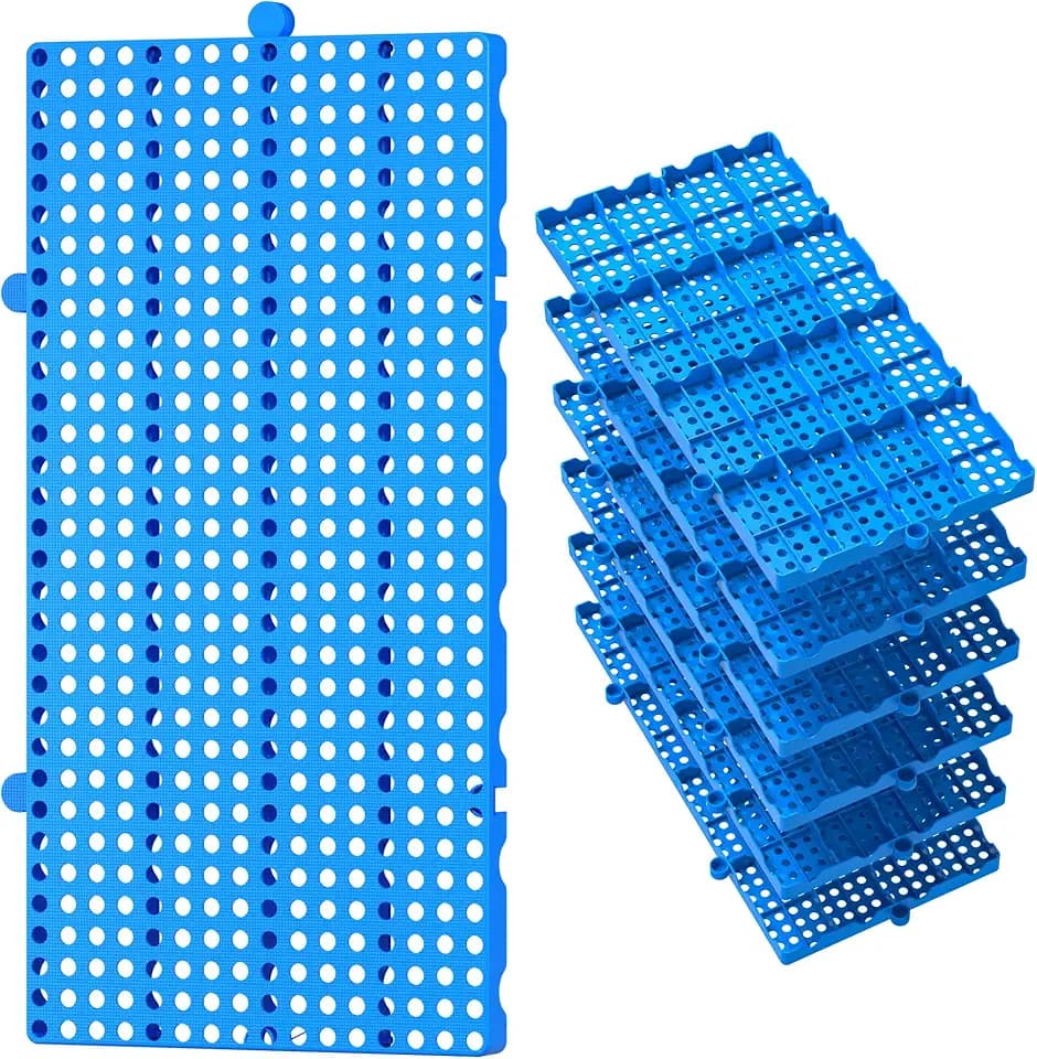 6 Packs Lightweight Plastic Pallets for Basement Storage, 23.6" x 11.8" x 1.18" Small Stage Platform for Garage, Attic Flooring-Blue