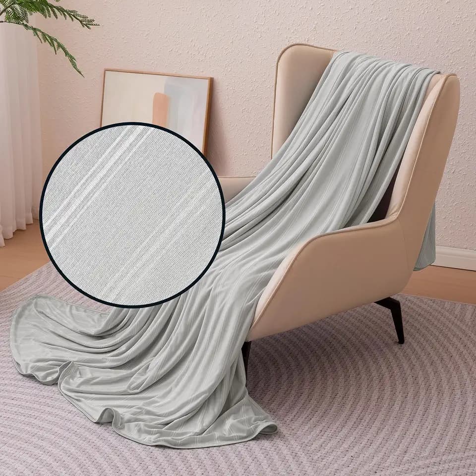 Amazon Basics Striped Cooling Blanket for Hot Sleepers, Reversible Lightweight Thin Throw Blanket for Bed, Couch and Sofa, Queen (90" x 90"), Gray Striped