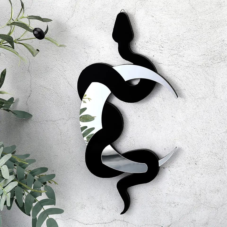 Weysat Black Snake Mirror, Shaped Gothic Boho Hanging Wall Decor, Silver