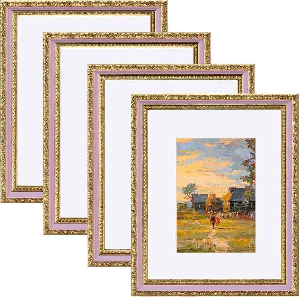 eletecpro 8x10 Vintage Picture Frame, Glass Cover, Pink Gold, 4-Pack