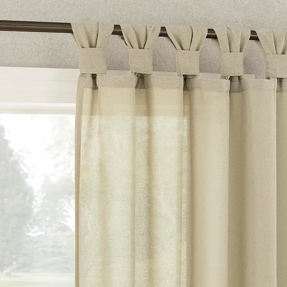 No. 918 Reman 2-Pack Twist Tab Linen Texture Semi-Sheer Tab Top Curtain Panel Pair, 40" x 96", Taupe