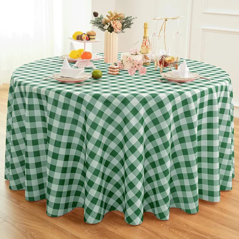 Waterproof Plaid Tablecloth Fabric - Round 108 Inch Classic Gingham Checker Table Cloth for Indoor/Outdoor Use - Buffalo Table Cover for Picnics, BBQs, and Parties
