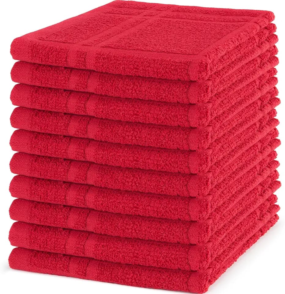 DecorRack 100% Cotton Dish Cloths 12x12 in, Red (10 Pack)
