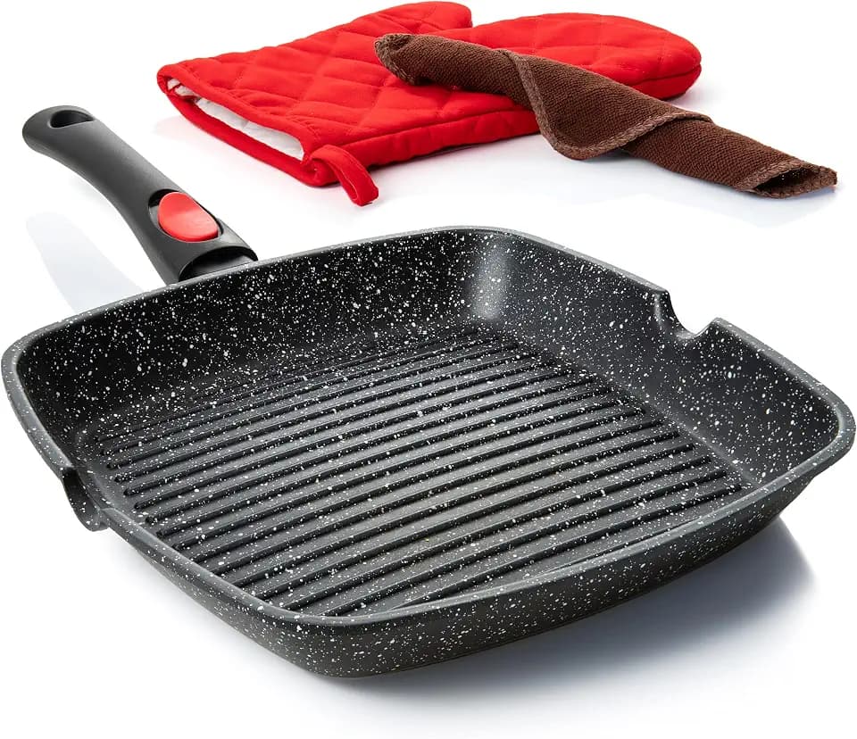 Moss & Stone Grill Pan for Indoor Cooking 11Inch Nonstick Square Grill Pan