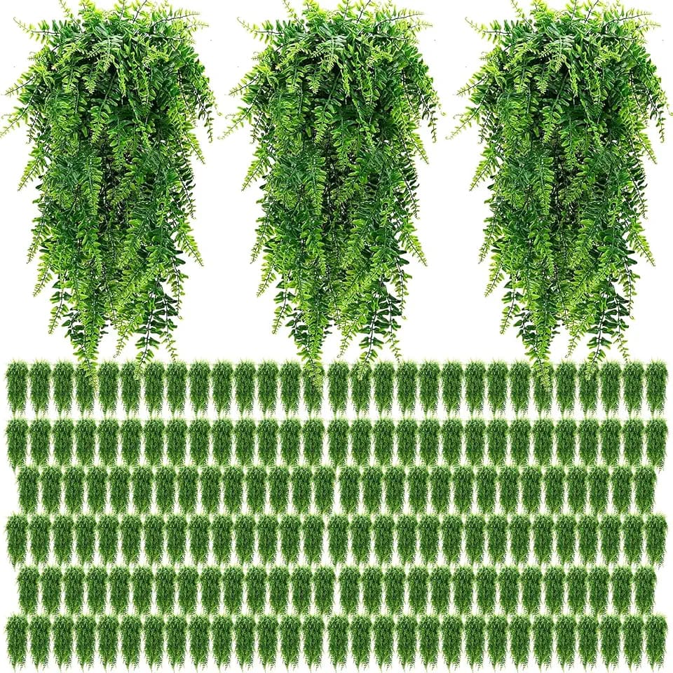 Geosar 128 Pcs Artificial Hanging Plants Boston Ferns 32 Inch Plastic