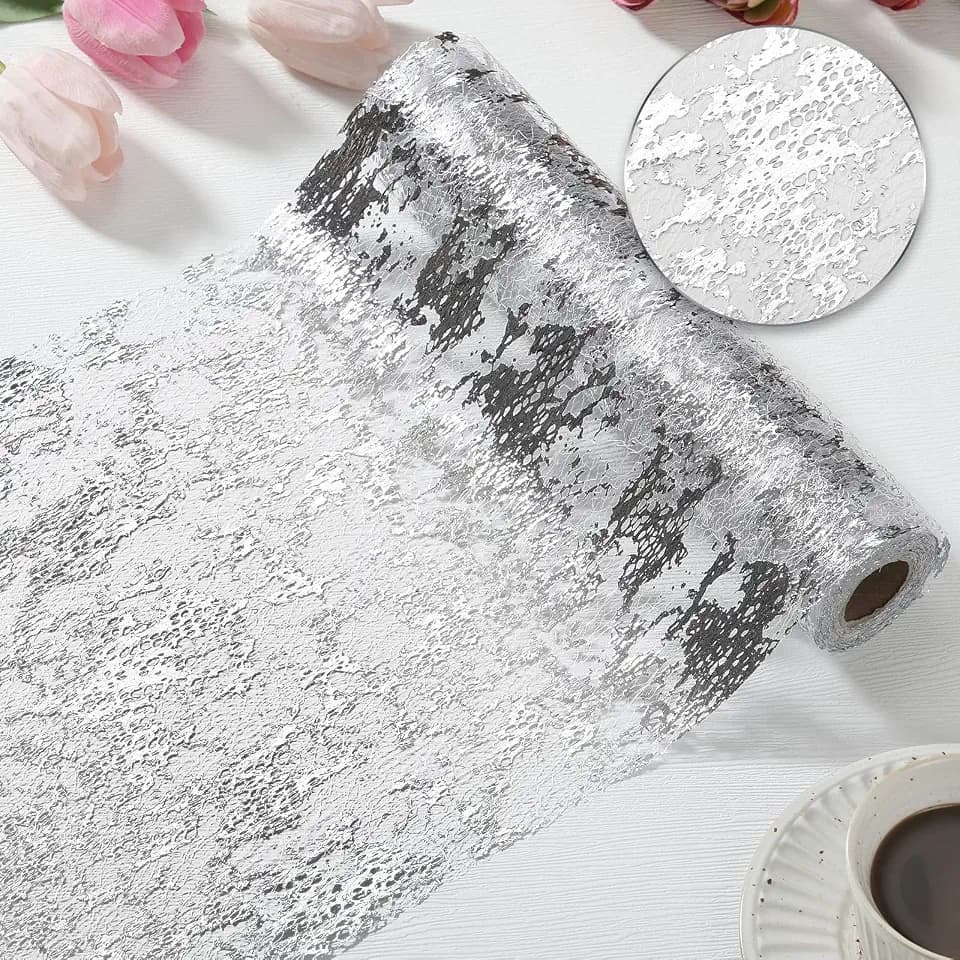 Chengu Metallic Table Runner Mesh Table Runners 11 x 590 Inch Desk Centerpieces for Party Bridal Party Wedding Decorations Thin Bridal Shower(1 Pieces,Silver)