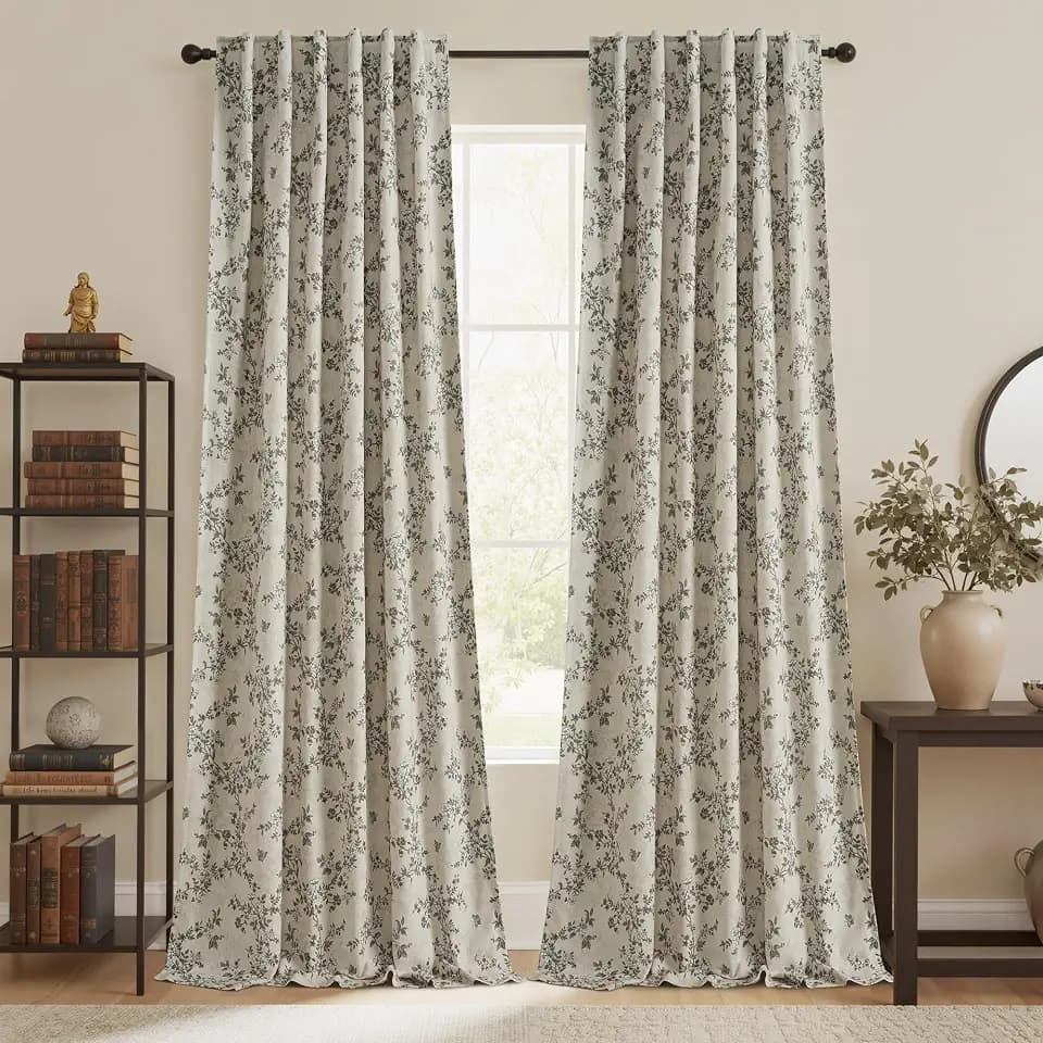 StangH Linen 100% Blackout Floral Curtains, W52 x L84, 2 Panels
