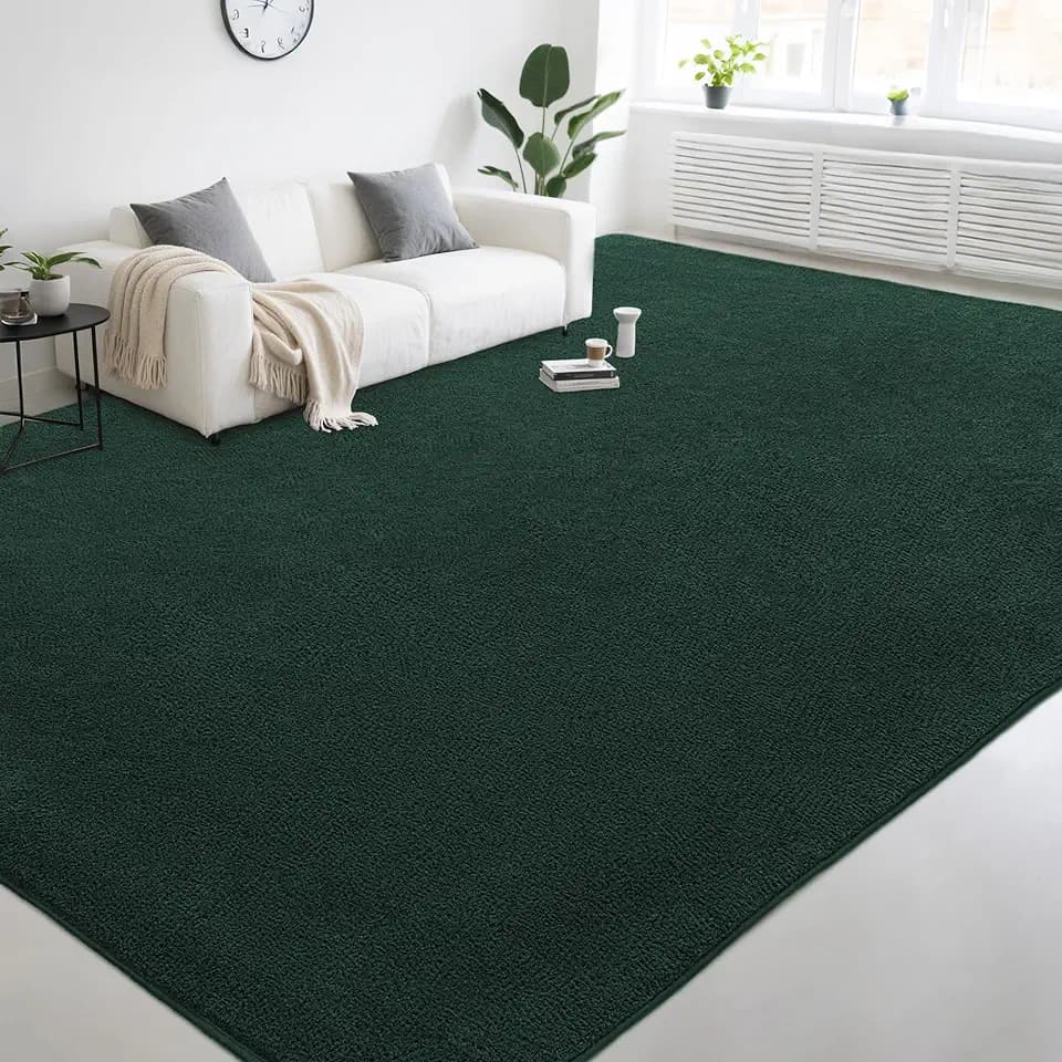4x6 Ft Dark Green Memory‑Foam Area Rug, Solid Indoor Carpet for Living Room