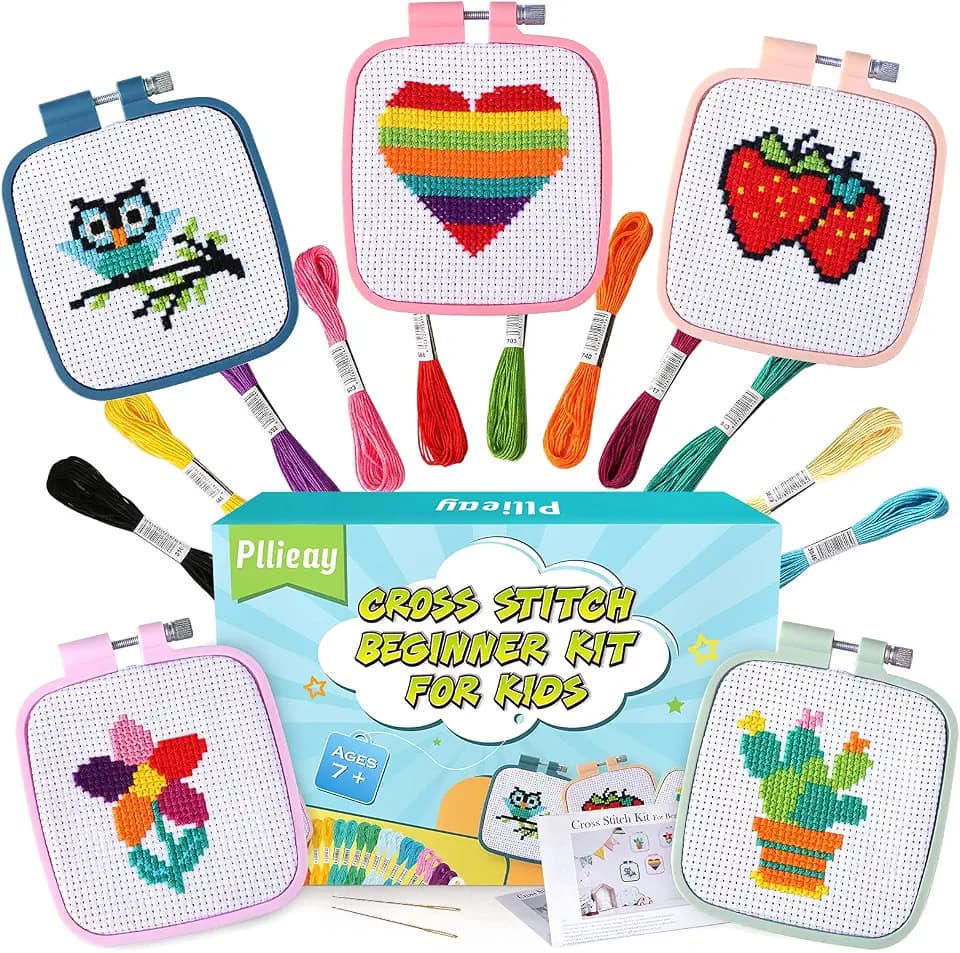 Pllieay 5PCS Cross Stitch Kits for Beginners for Kids 7-13, with Pattern