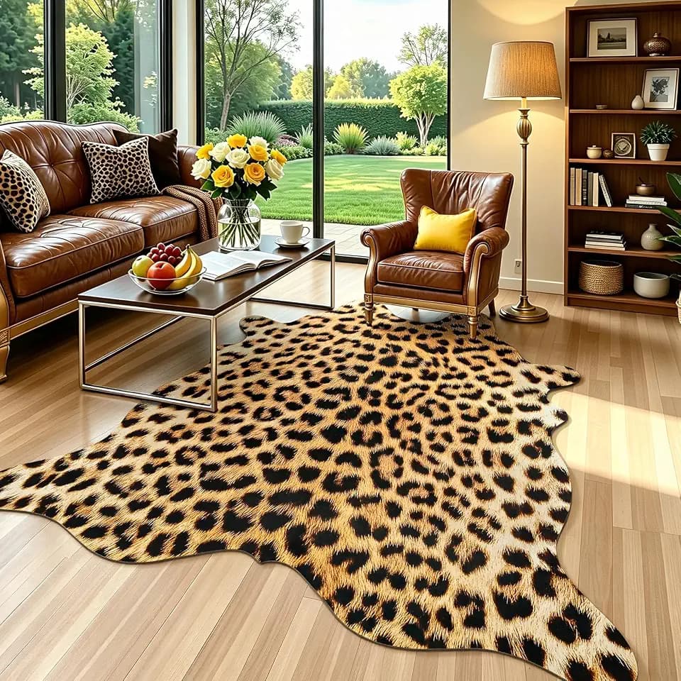 AROGAN Western Faux Leopard Rug, Animal Print Cheetah Rugs, 4.6 x 5.2 Ft