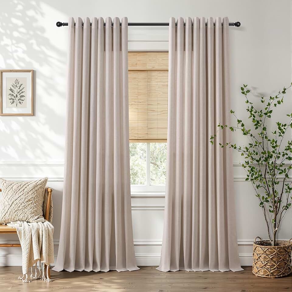 Hokibero Oatmeal Grommet Linen Curtains 90 Inches Long for Living Room