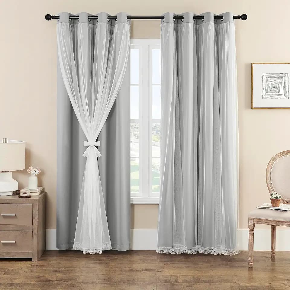 naturetalk 90%-95% Blackout Curtains with Crushed Sheer – 2 Pieces Drape Panels Set – Antique Silver Grommet Top - Light Grey - 52" W x 84" L (2 Panels)