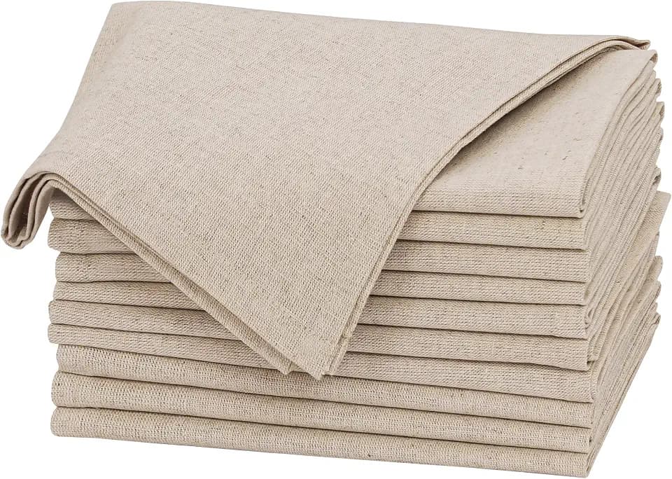Ruvanti Linen Napkins Set of 12, Linen Cotton Blend 18”x18” - Natural
