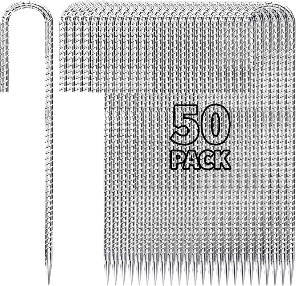 Besitu 12 inch Fence Stakes Heavy Duty 50-Pack J Hook Rebar Ground Stakes Anchor Galvanized Tent Stakes for Outdoor Decorations Inflatables Metal Stakes for Wire Fencing