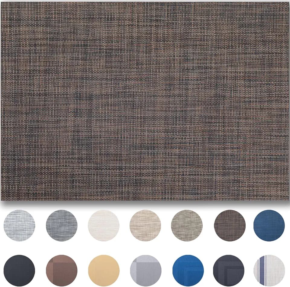 Placemats Set of 8 - Easy Clean Woven Vinyl Placemats for Dining Table, Indoor/Outdoor Place Mats, Washable PVC Table Mats(Black/Brown)