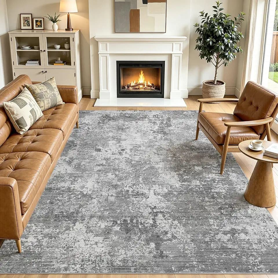 5x7 Area Rugs Abstract Washable Living Room Rug, Light Grey