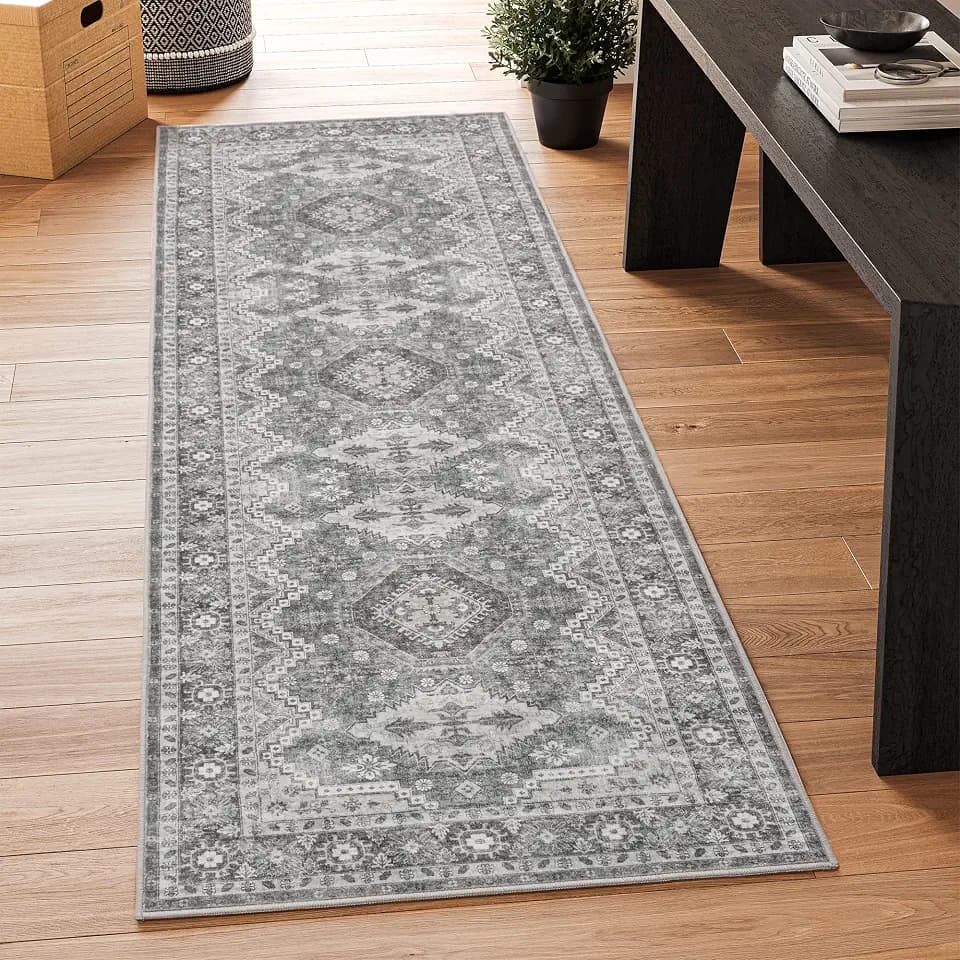 Rugland 2'6"x8 Runner Rug Non Slip, Washable Rug Runners for Hallways Grey
