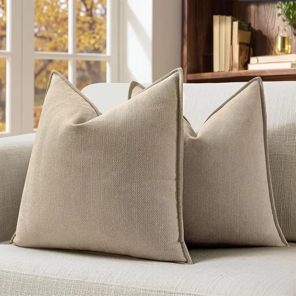 MIULEE Pack of 2 Khaki Decorative Chenille Pillow Covers 18x18 Inch