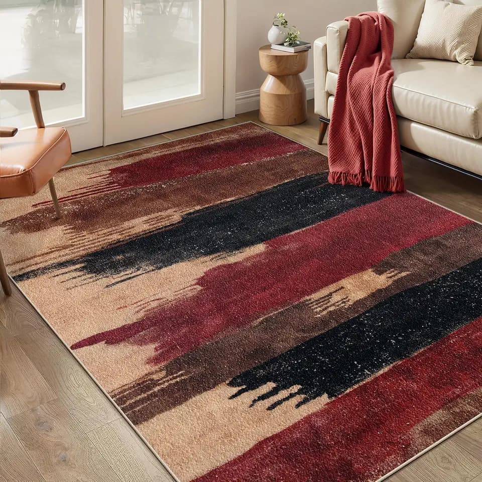 Ciicool 3x5 Rugs for Entryway, Modern Abstract Washable Soft Carpet Red