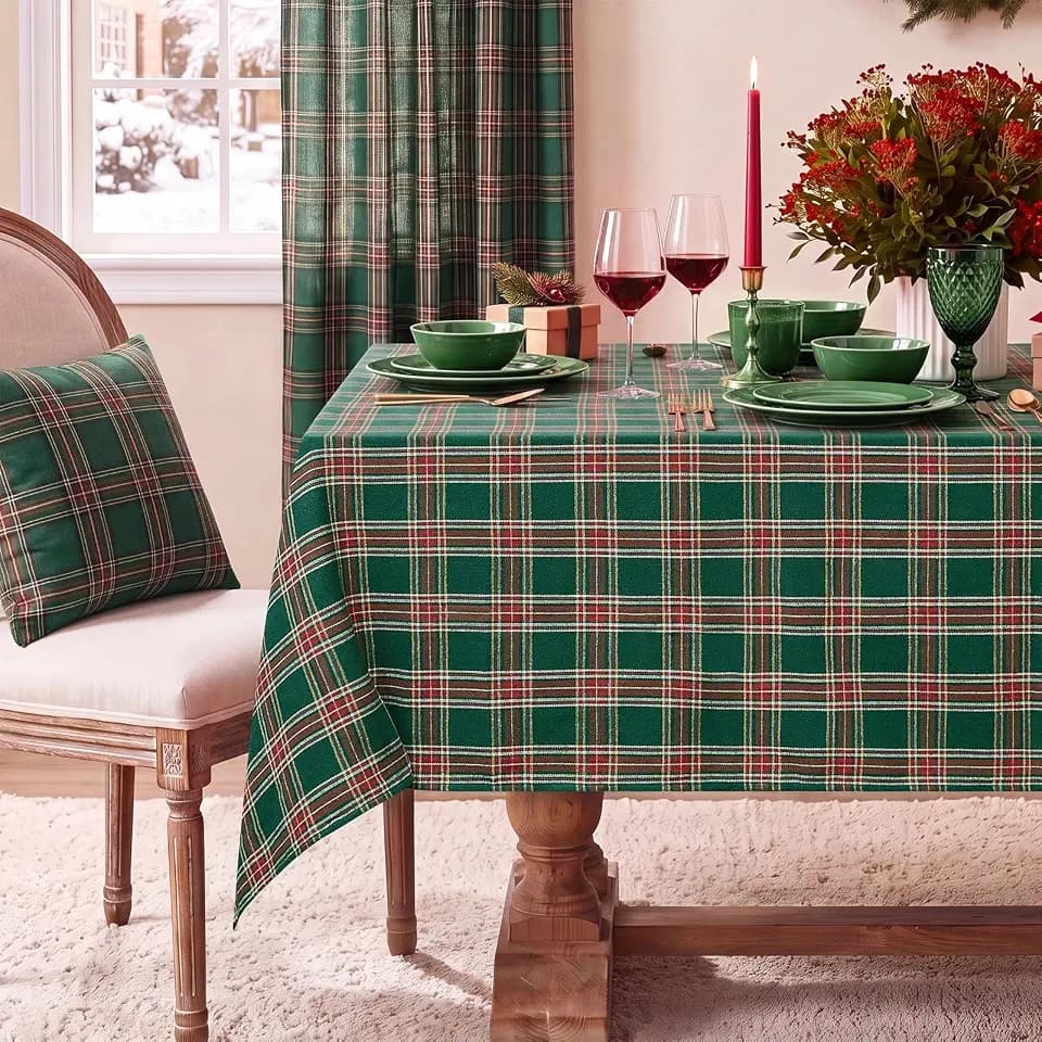 Softalker Christmas Checkered Tablecloth Rectangle, Green, 60 x 102 Inch