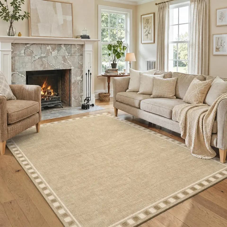 Garvee Area Rug Living Room 5x7 Bordered Washable Rugs for Bedroom, Camel