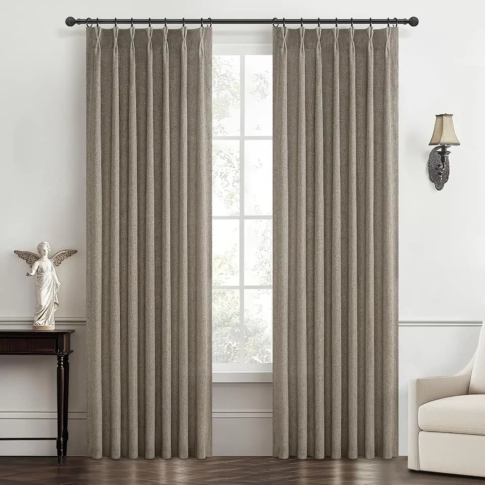 Pinch Pleated Natural Linen Sheer Curtains 84 Inches Long for Living Room 2 Panels Set, Dark Flax Light Filtering Farmhouse Thick Drapes with Hooks Rings Back Tab for Bedroom 40"W x 84"L Window Burg