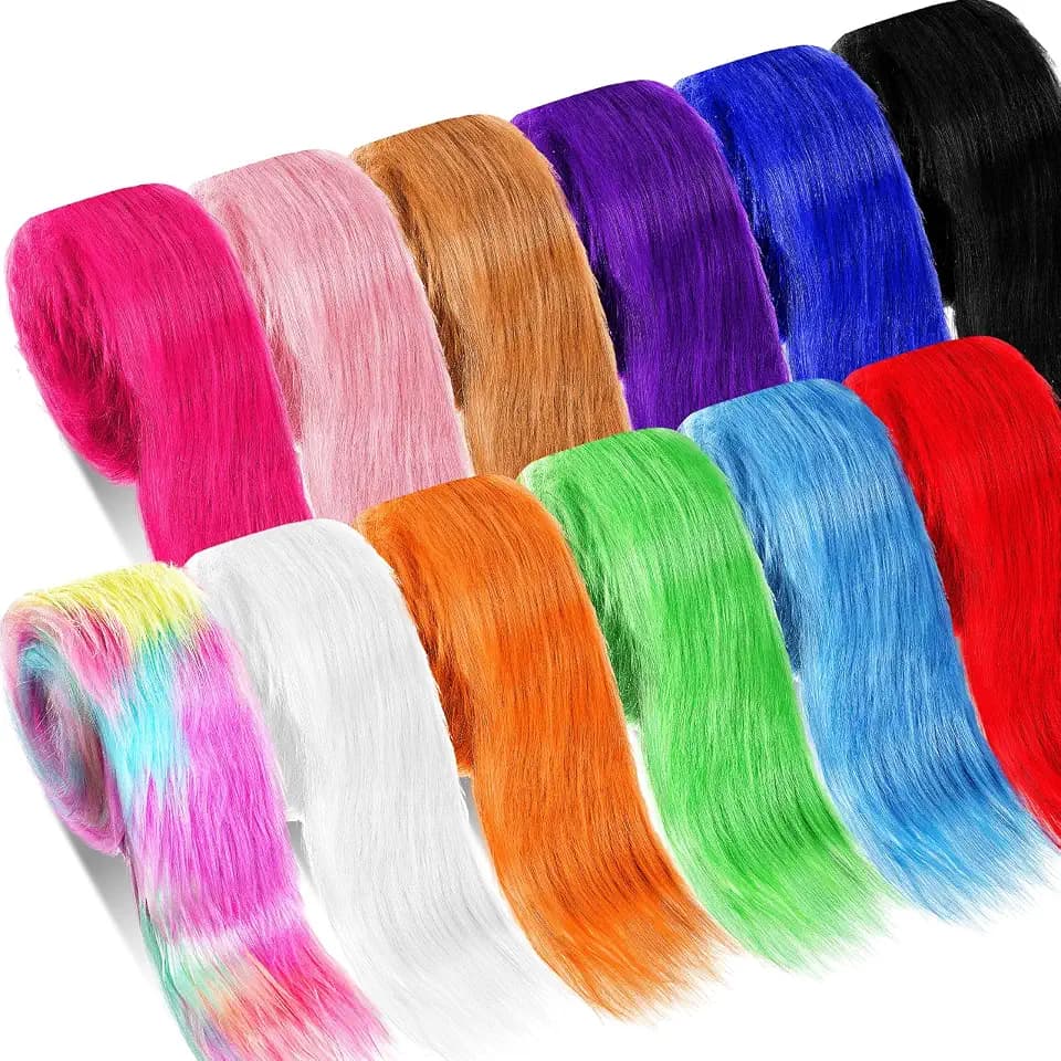 XunYee 12 Pcs Faux Fur Fabric Fake Craft Fur, 2 x 60 Inch, Classic Color