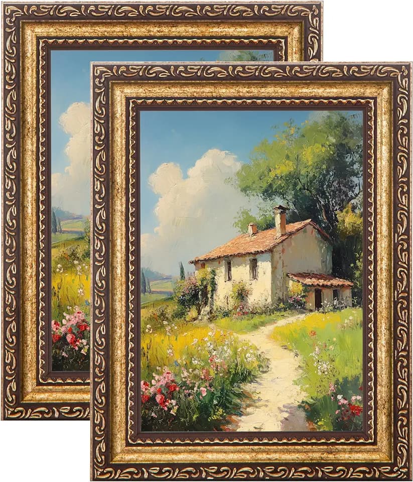 eletecpro 5x7 Vintage Picture Frame, Glass Cover, Bronze Gold, 2-Pack