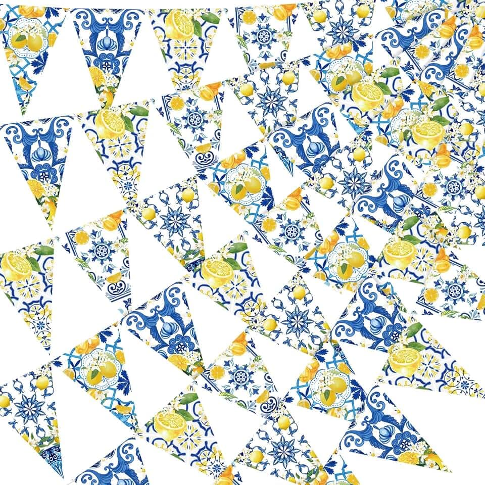 Faccito 5 Pcs Blue Lemon Pennant Banners Amalfi Coast Party Decor