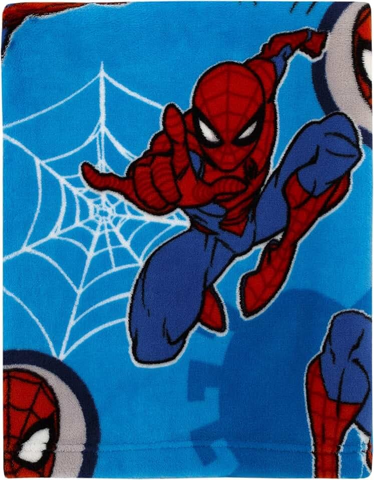 Disney Marvel Spiderman Wall Crawler Red, White, and Blue Spider Webs Toddler Blanket