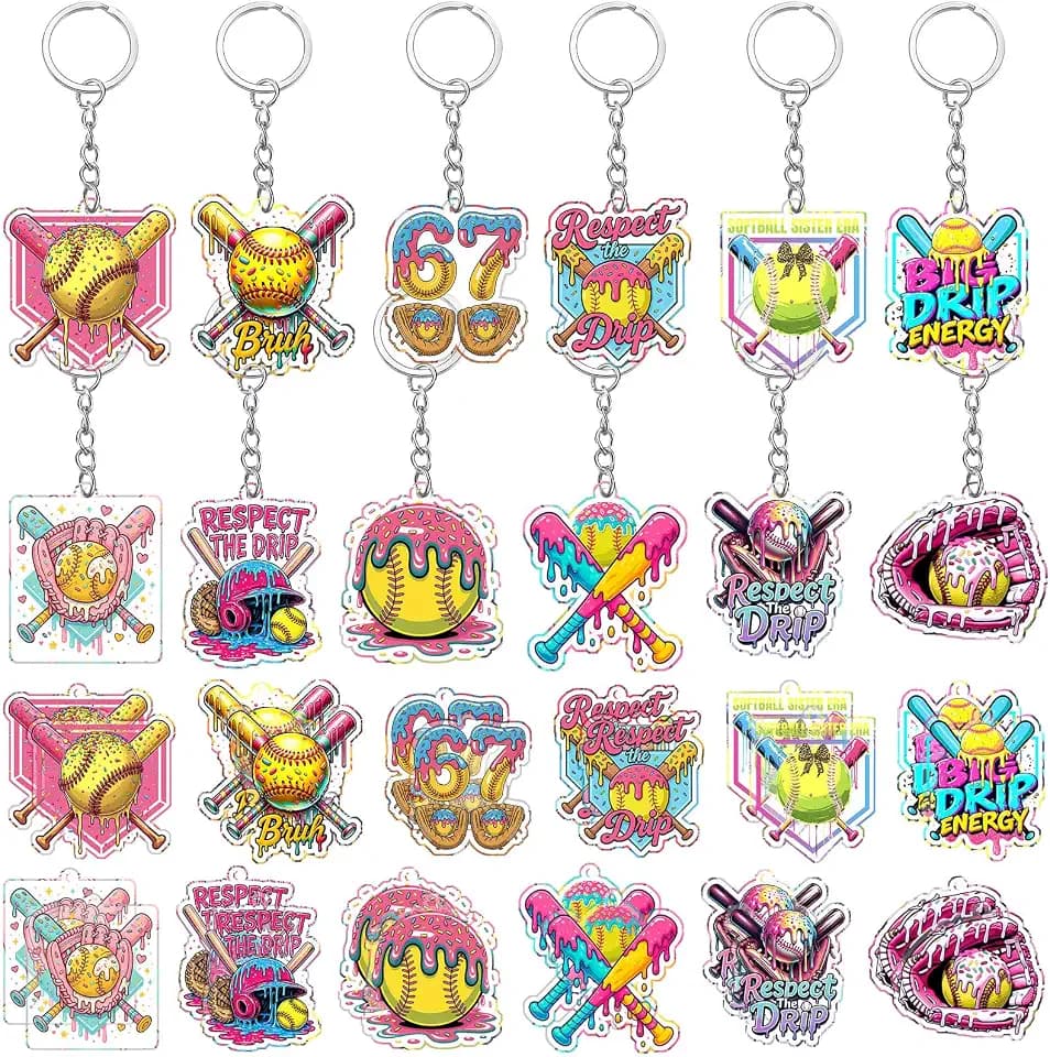 Kenning Baseball/ Softball/ Football Keychains, Ice Cream Drip Softball