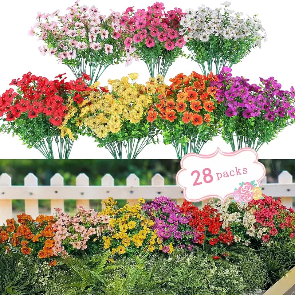 WEAUSUP 28 Bundles Silk Daisy Artificial Flowers Outdoor Fake Plants