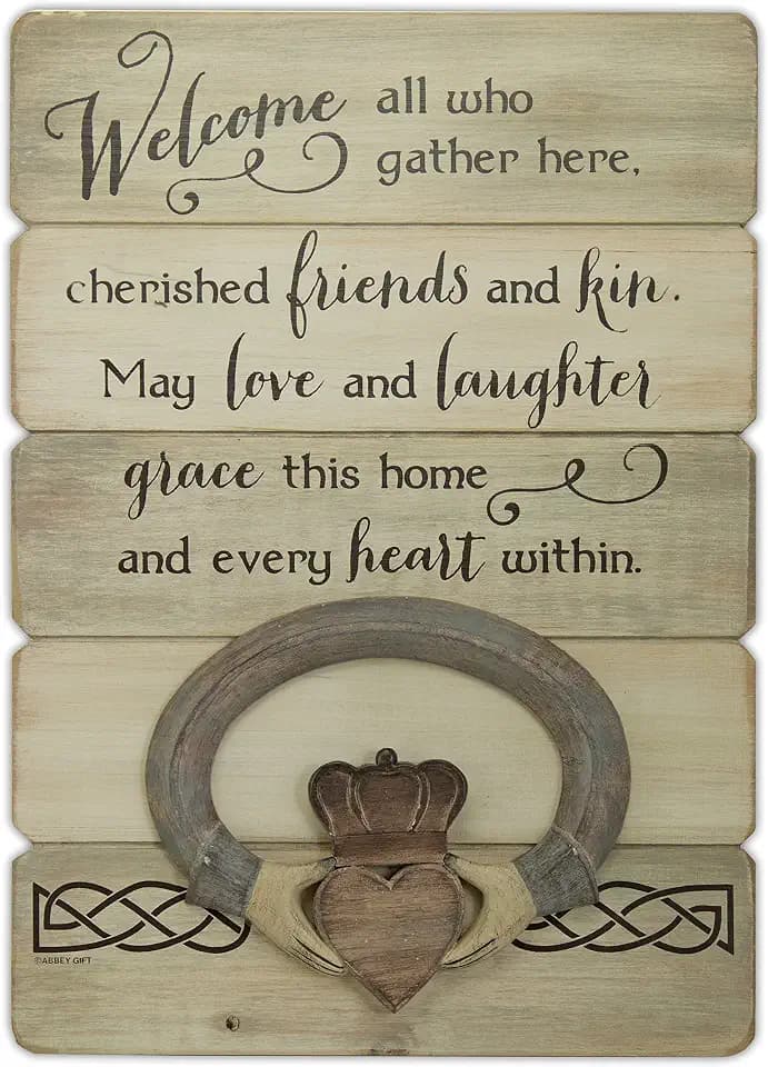 Abbey Gift (Abbey & CA Gift) Welcome Plaque – Irish Welcome Claddagh Plank Wall Plaque, 14”