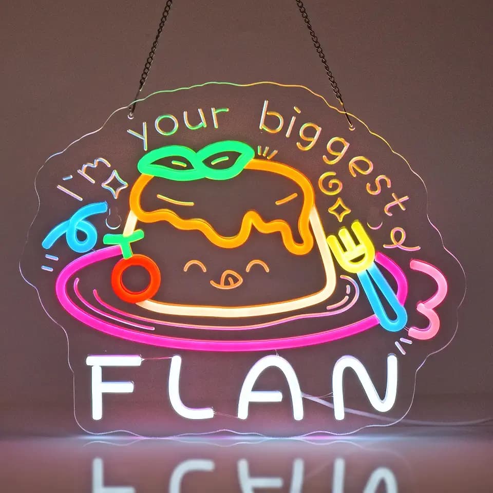 Flan Neon Sign,Dessert Bakery Cake LED Light Sign Wall Decor