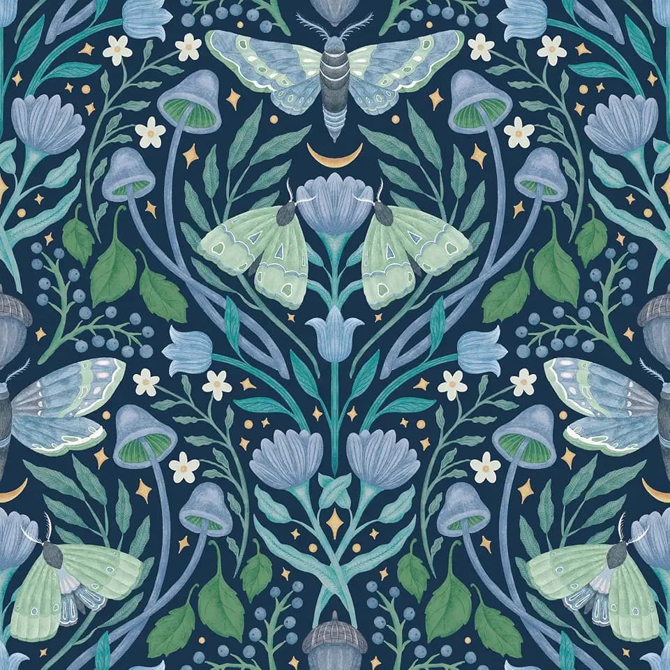 RoomMates Enchanted Forest Damask Blue Peel and Stick Wallpaper