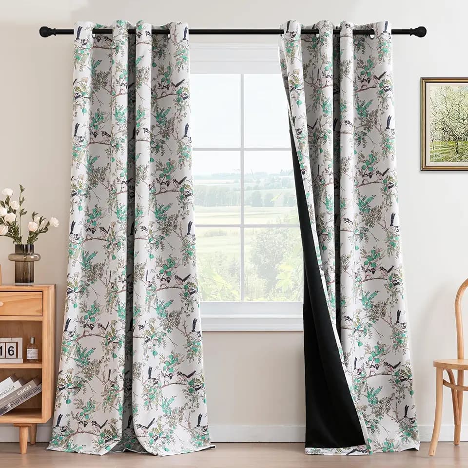H.VERSAILTEX Floral 100% Blackout Curtains 84 inch for Bedroom, Turquoise