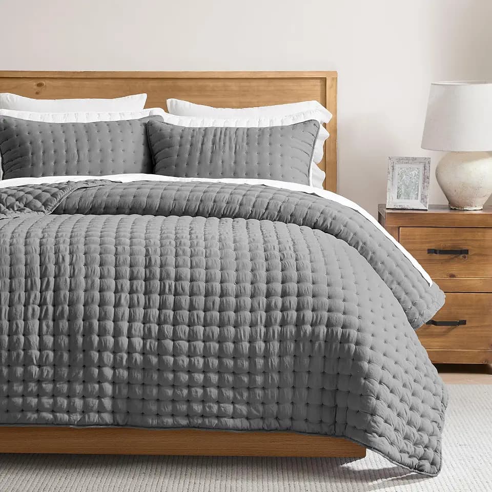 WDCOZY Cloud Soft Quilt Set, Twin Size, Dark Grey, 2 Pieces 68x90 inches