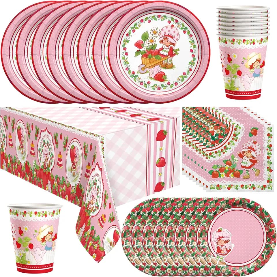 Treasures Gifted Officially Licensed Strawberry Shortcake Decorations - Serves 24 Guests Deluxe Set Strawberry Shortcake Birthday Decorations - Plates, Napkins, & More - Baby Shower Party Supplies