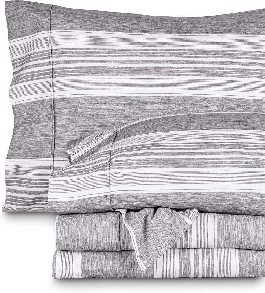 Bare Home Printed Sheet Set (Queen, Heathered Charcoal - Stripe)