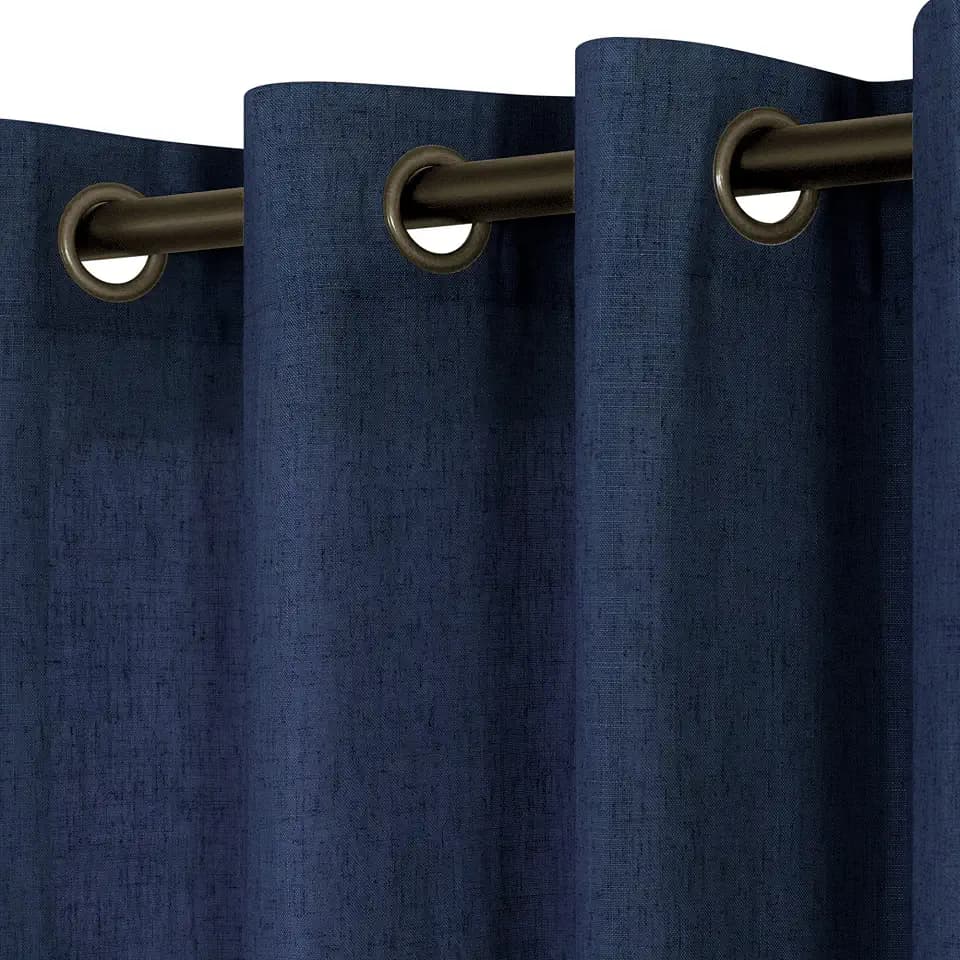 KOUFALL Dark Navy Blue Curtains 96 Inches Long for Living Room 2 Panel Set Bronze Gold Grommet Light Filtering Semi Sheer Indigo Curtain Drapes,52x96 in Length