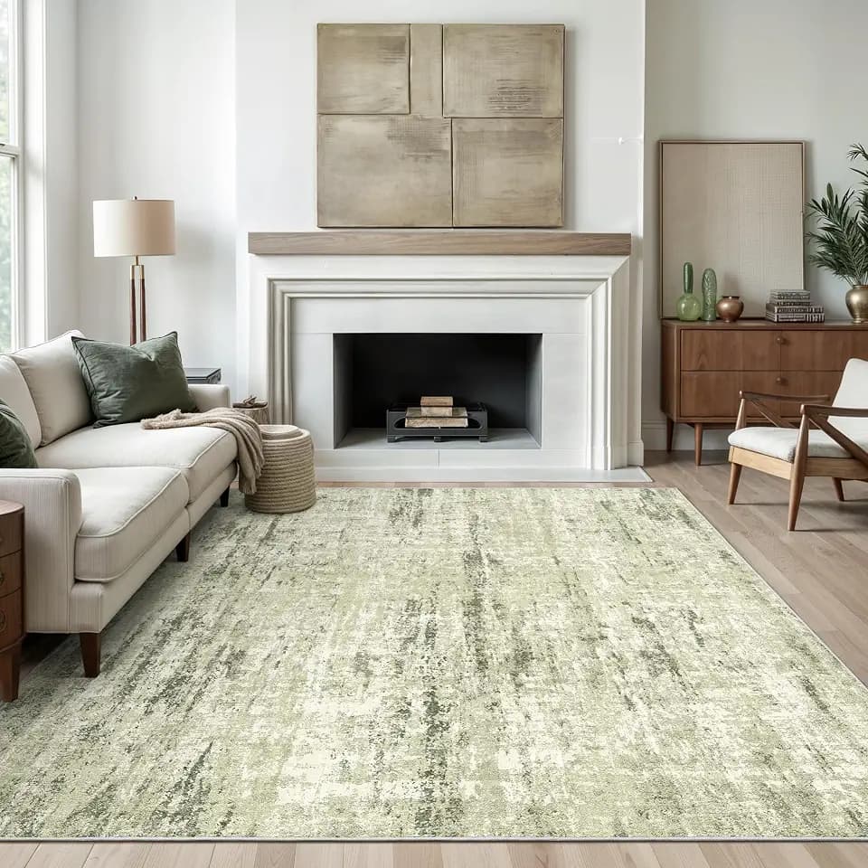 Valenrug 6x9 Area Rugs, Abstract Large Washable Rugs for Living Room, Green