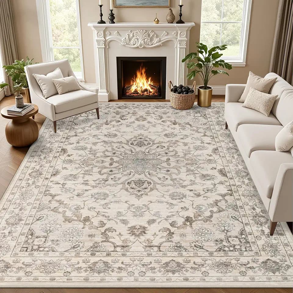 9x12 Area Rugs Living Room: Washable Rug for Bedroom Brown Beige