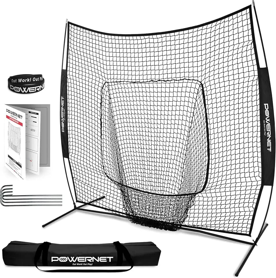 PowerNet Baseball Softball Practice Net 7x7 with Baseball Accessories for Practice Pitching, Batting & Fielding, Ball Caddy, Weighted Baseballs, Tee