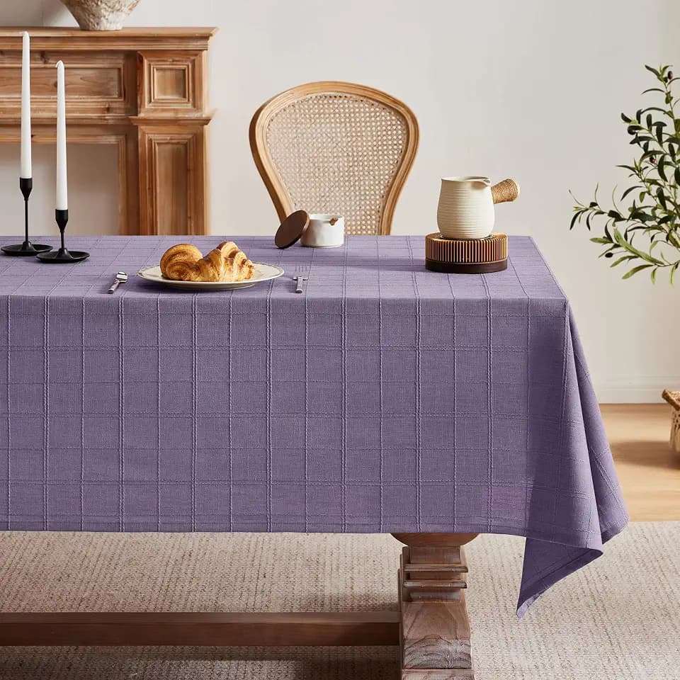 ZeeMart Linen Checked 8 Foot Rectangle Table Cloth 60x120in Purple