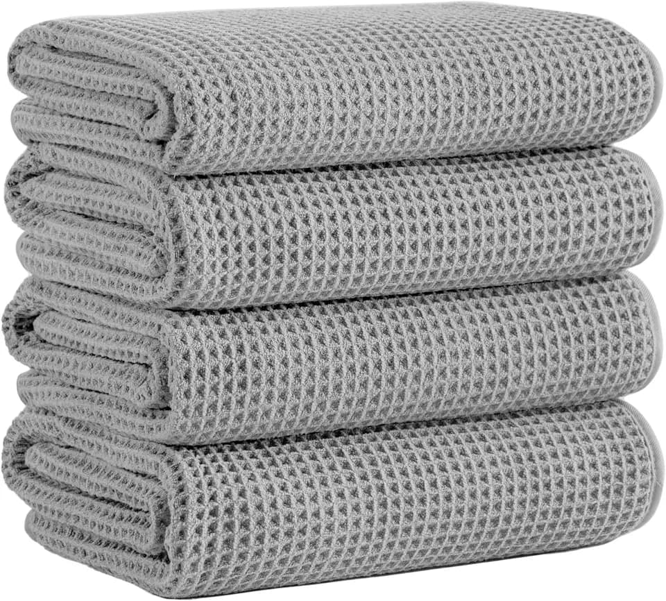 Microfiber Waffle Bath Towels, 4 Pieces, Soft, Absorbent, Fast Drying, Lint Free 430 GSM (27''x55''/68.58 cm x139.7 cm)