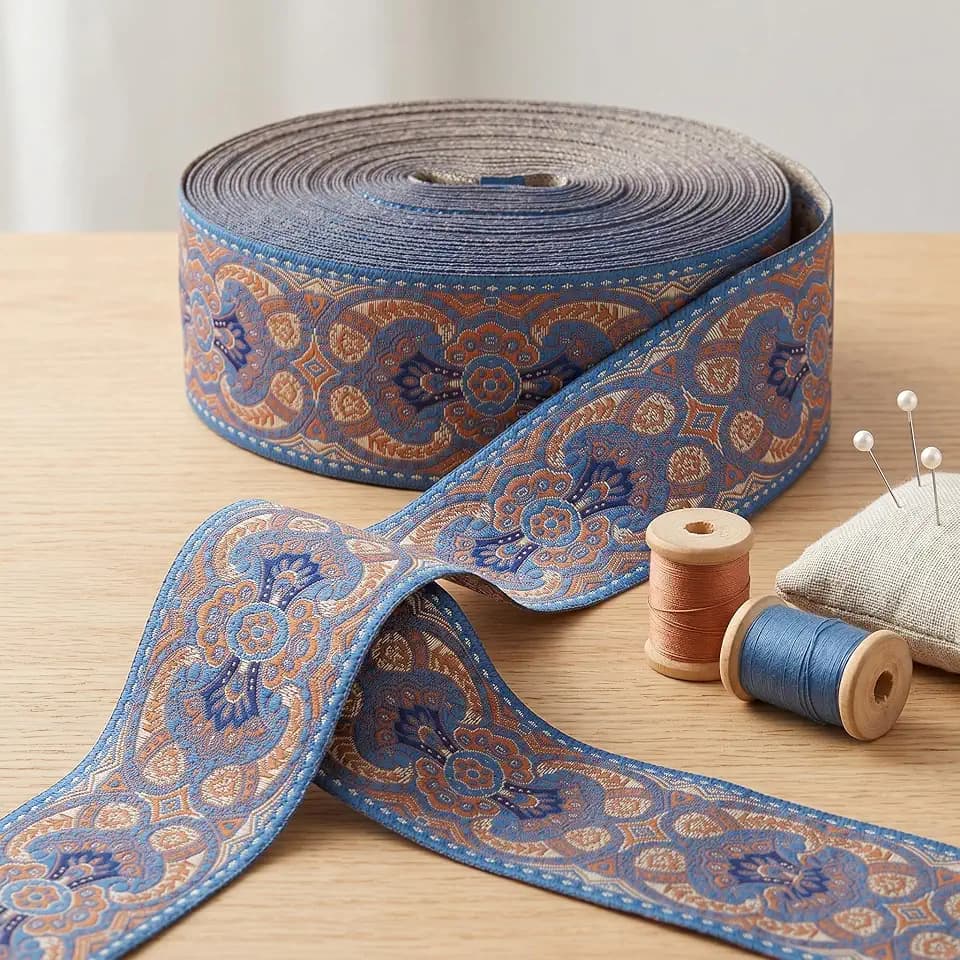 IDONGCAI 10 Yards Vintage Boho Jacquard Ribbon Trim, 1.9" Wide Embroidered Fabric Lace for Sewing, DIY Crafts, Clothing, Wedding & Home Decor