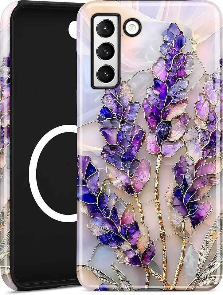 Magnetic Flower Case for Samsung Galaxy S22 Plus, Purple