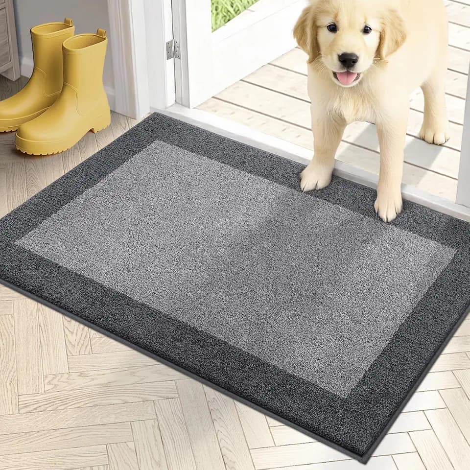 PURRUGS Dirt Trapping Indoor Door Mat, 20" x 32", Light Grey & Grey
